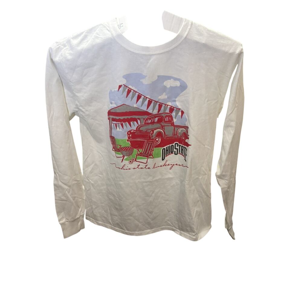Ohio State Buckeyes Long Sleeve T Shirt Woman’s Medium Tailgate white